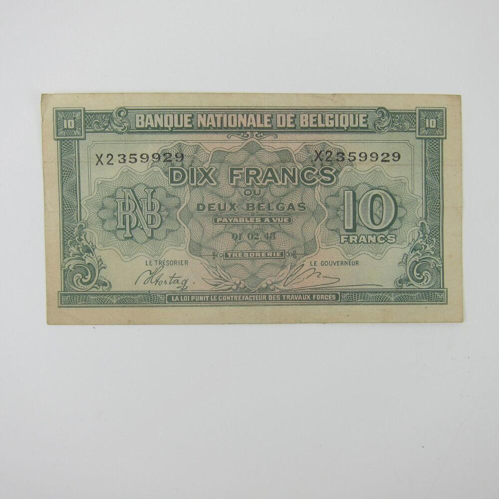 Belgium 10 Francs Banknote World War WWII-2 Paper Currency Vintage 1943 - Picture 7 of 9